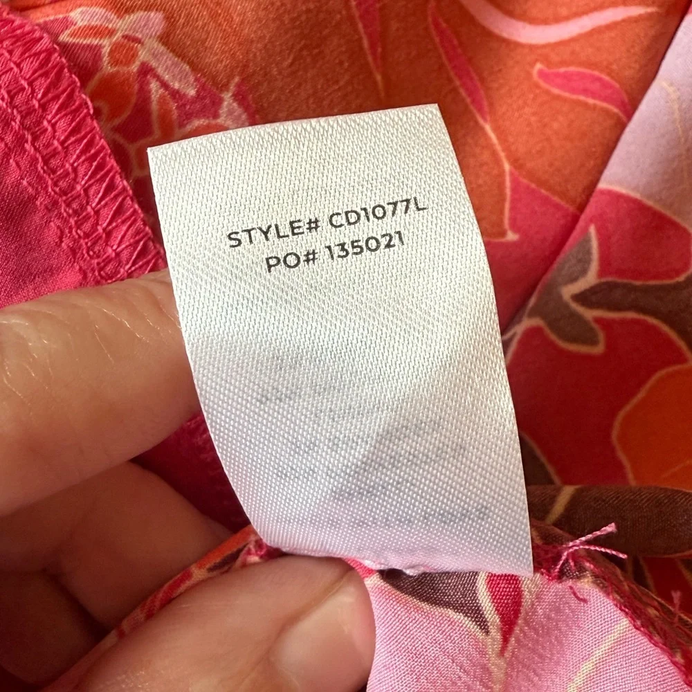 Lulus | Getaway Daydream Berry Pink Tropical Print High-Low Wrap V Neck Dress XL - Picture 3 of 12